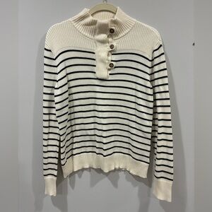 Lauren Ralph Lauren Cream Knit Striped Sweater Cotton Large